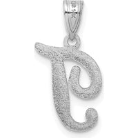 14K White Gold Script Letter T Initial Pendant with Rhodium Plating - Elegant Personalized Charm by Oro Pregiato