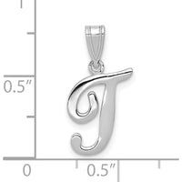 14K White Gold Script Letter T Initial Pendant with Rhodium Plating - Elegant Personalized Charm by Oro Pregiato