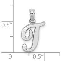 14K White Gold Script Letter T Initial Pendant with Rhodium Plating by Oro Pregiato