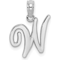 14K White Gold Script Letter W Initial Pendant - Personalized Polished Charm by Oro Pregiato
