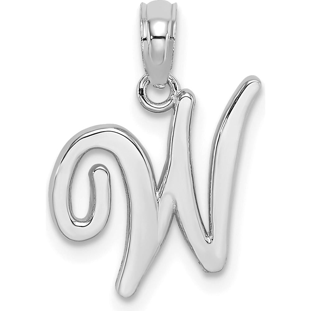 14K White Gold Script Letter W Initial Pendant - Personalized Polished Charm by Oro Pregiato