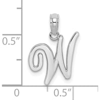 14K White Gold Script Letter W Initial Pendant - Personalized Polished Charm by Oro Pregiato