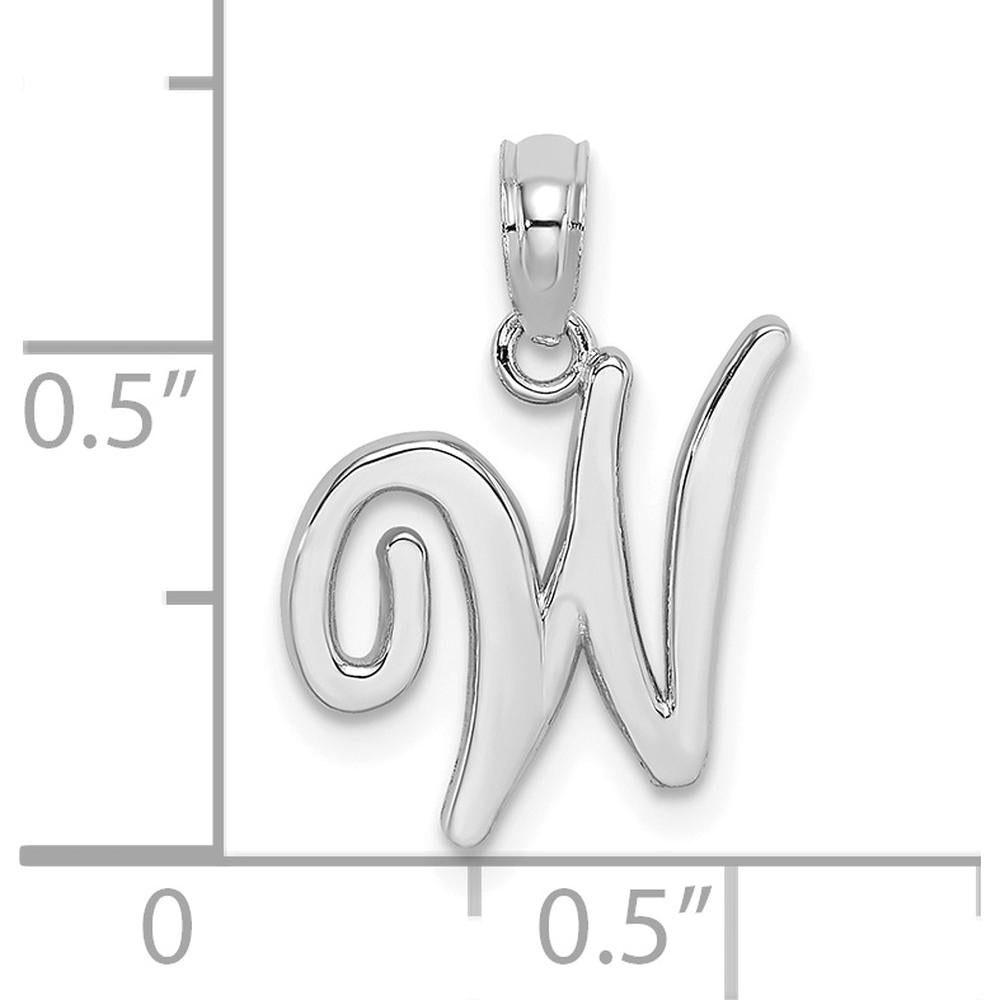 14K White Gold Script Letter W Initial Pendant - Personalized Polished Charm by Oro Pregiato