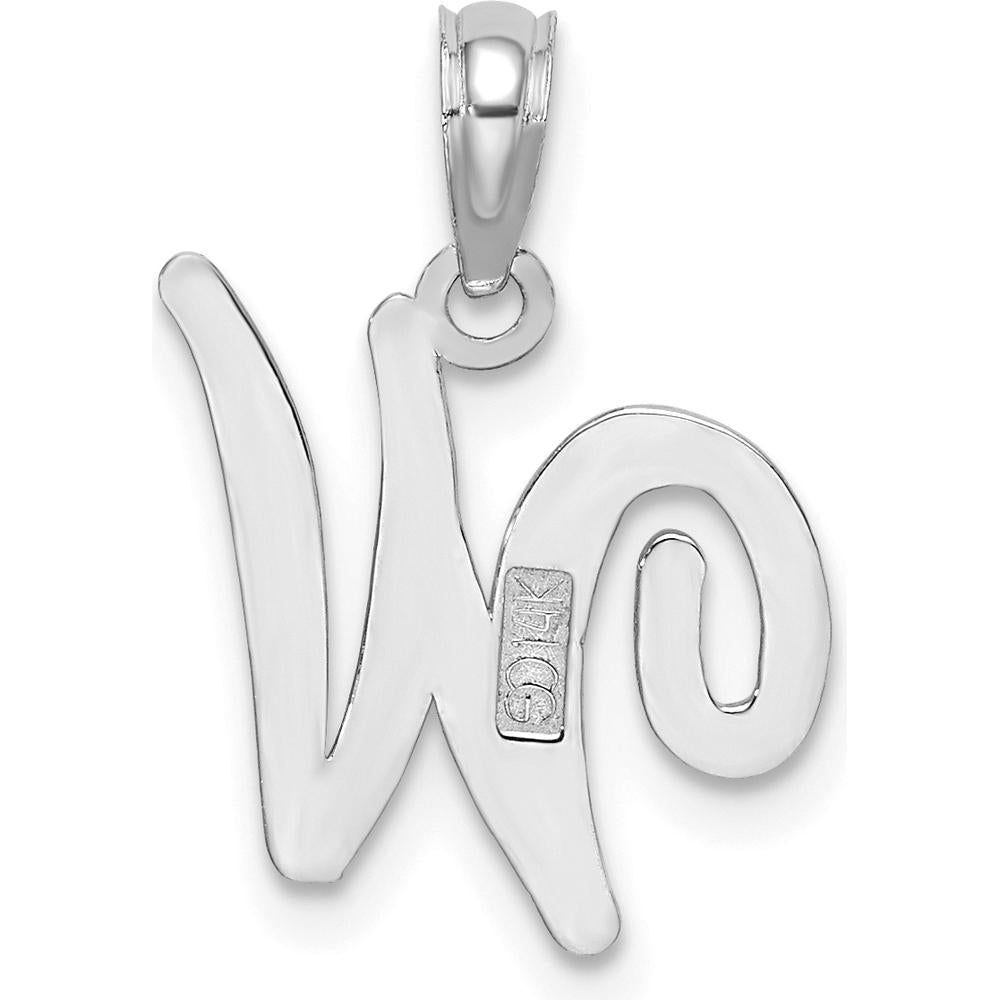 14K White Gold Script Letter W Initial Pendant - Personalized Polished Charm by Oro Pregiato