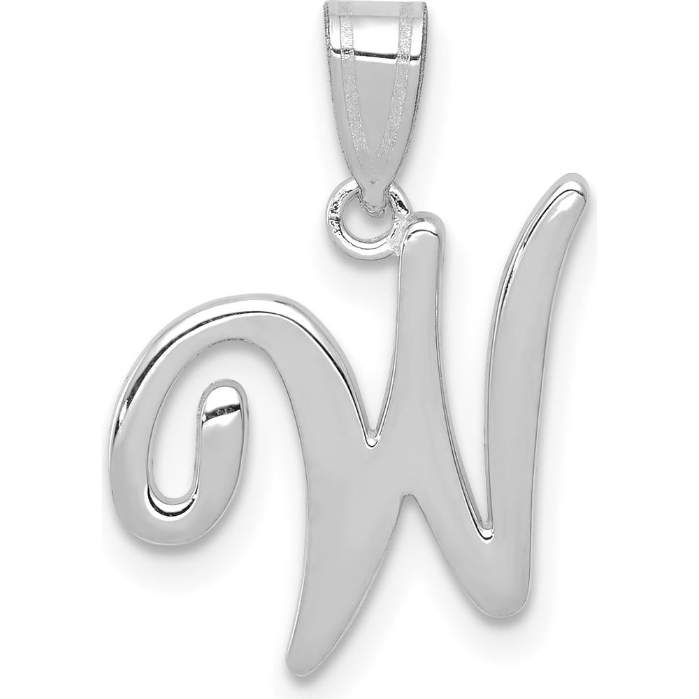 14K White Gold Script Letter W Pendant with Polished Finish - Medium Size by Oro Pregiato
