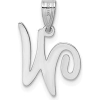 14K White Gold Script Letter W Pendant with Polished Finish - Medium Size by Oro Pregiato