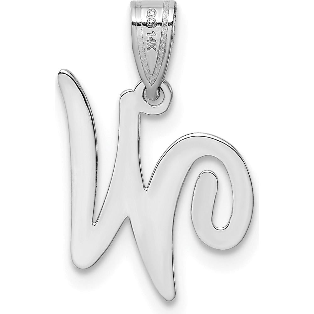 14K White Gold Script Letter W Pendant with Polished Finish - Medium Size by Oro Pregiato