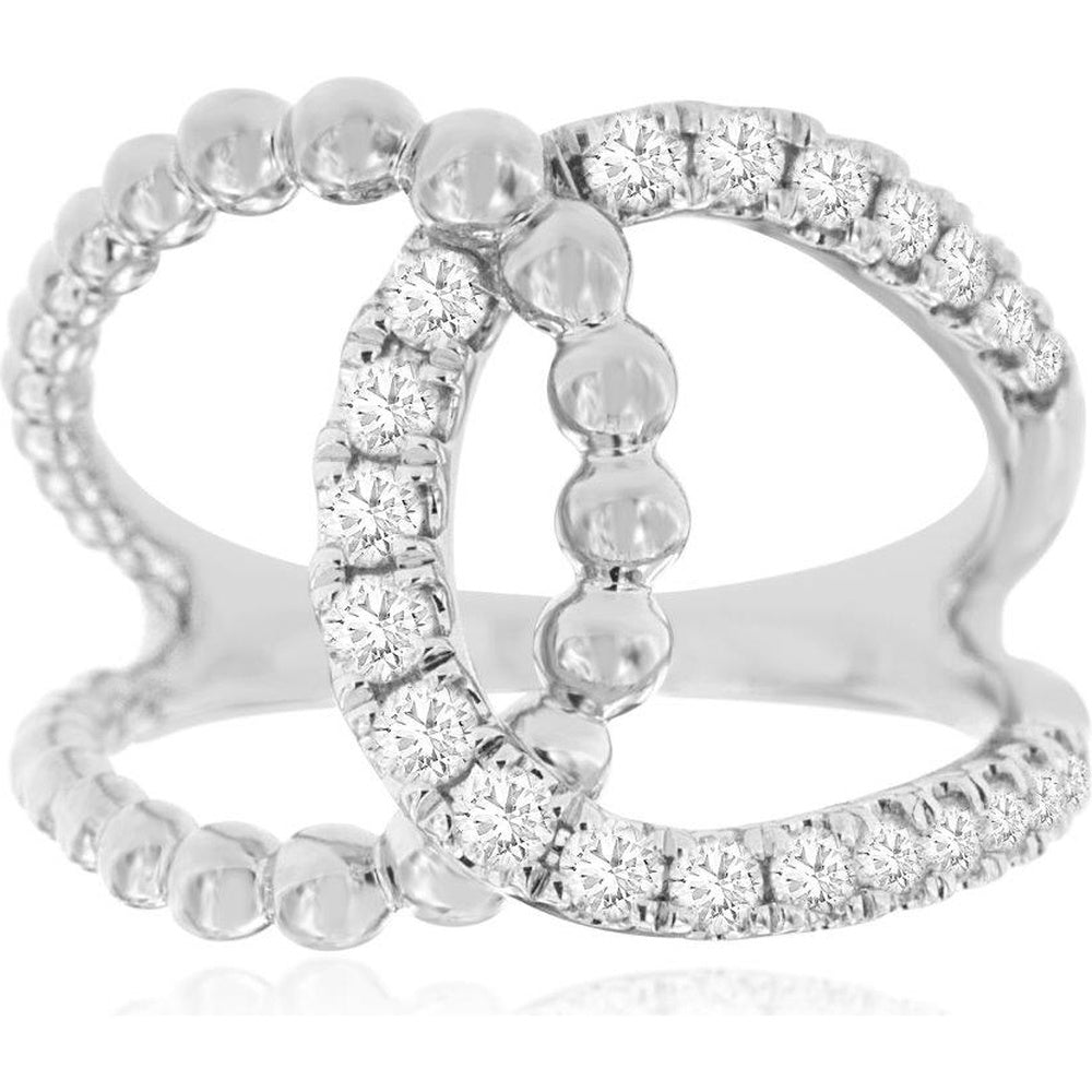 14K White Gold Sculptural Beaded and Diamond Band Ring with Round Brilliant Cut Diamonds - 0.50 Carat Total Diamond Weight - Royal Jewelry