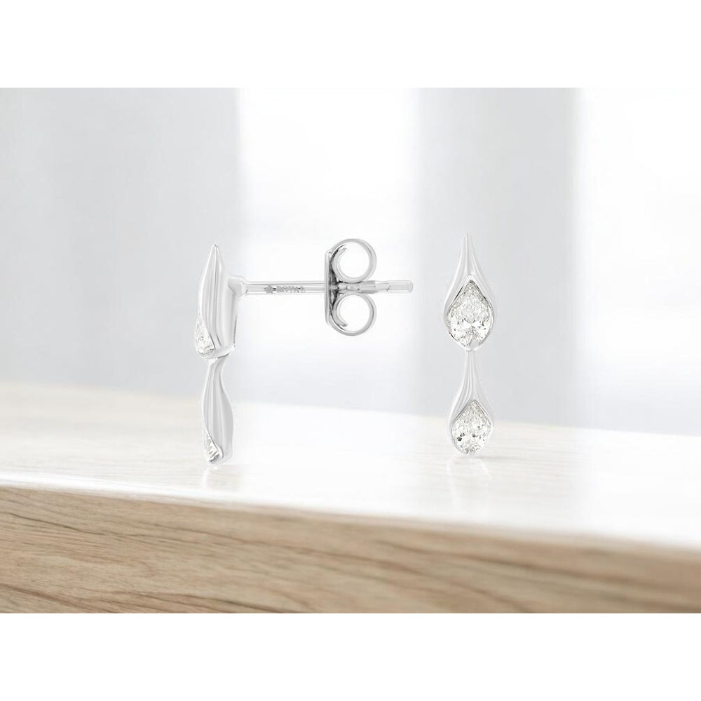 14K White Gold Sculptural Drop Earrings with Bezel-Set Marquise Diamonds - 0.30 Carat Total Diamond Weight - Royal Jewelry