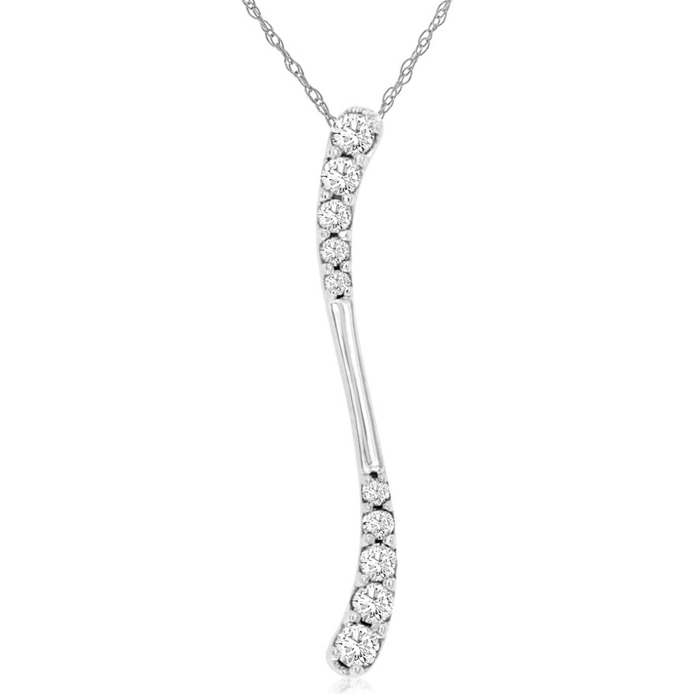 14K White Gold Sculptural S-Curve Pendant with Prong-Set Round Diamonds - 0.18 Carat Total Diamond Weight - Royal Jewelry
