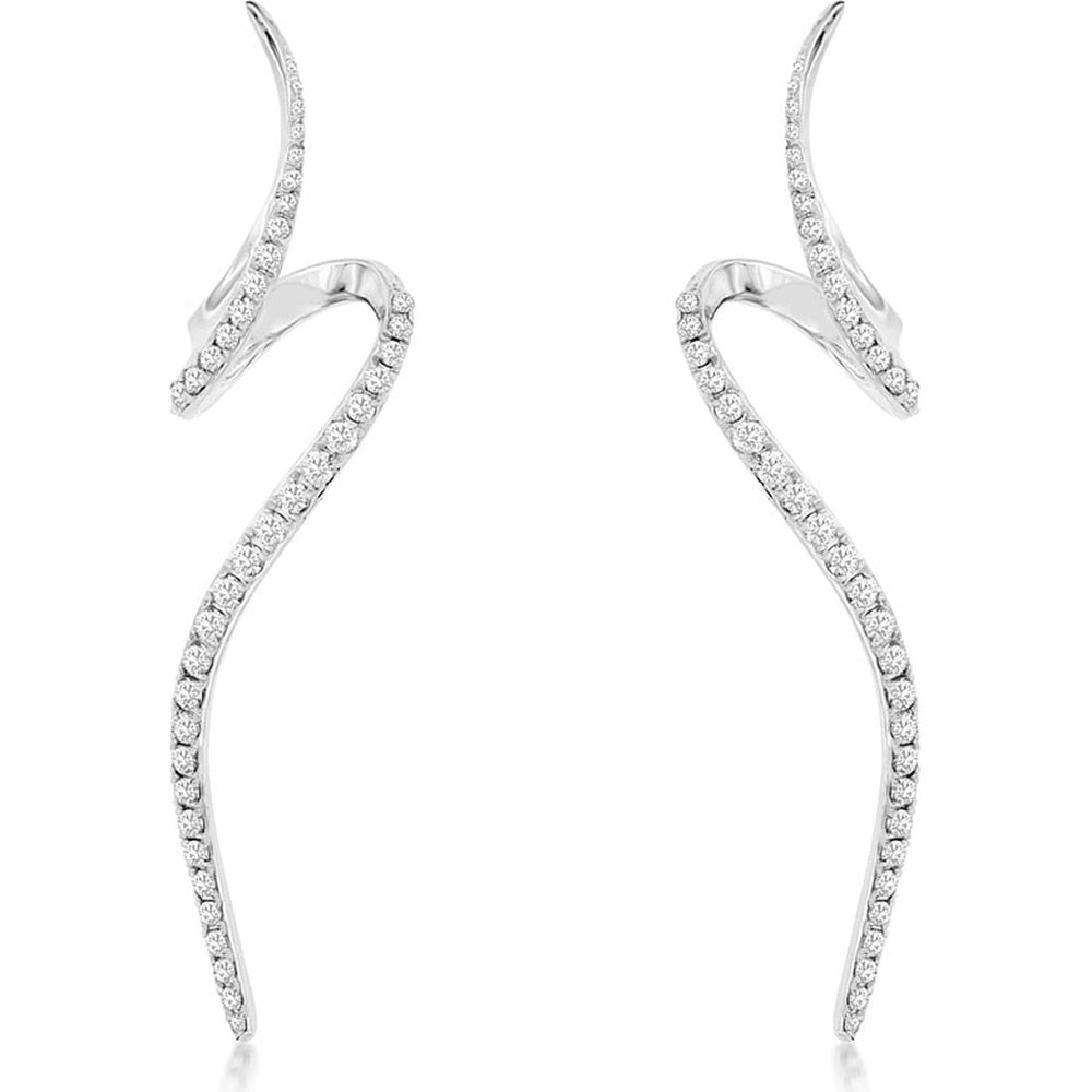 14K White Gold Sculptural Spiral Earrings with Pavé-Set Round Diamonds - 0.68 Carat Total Diamond Weight - Royal Jewelry