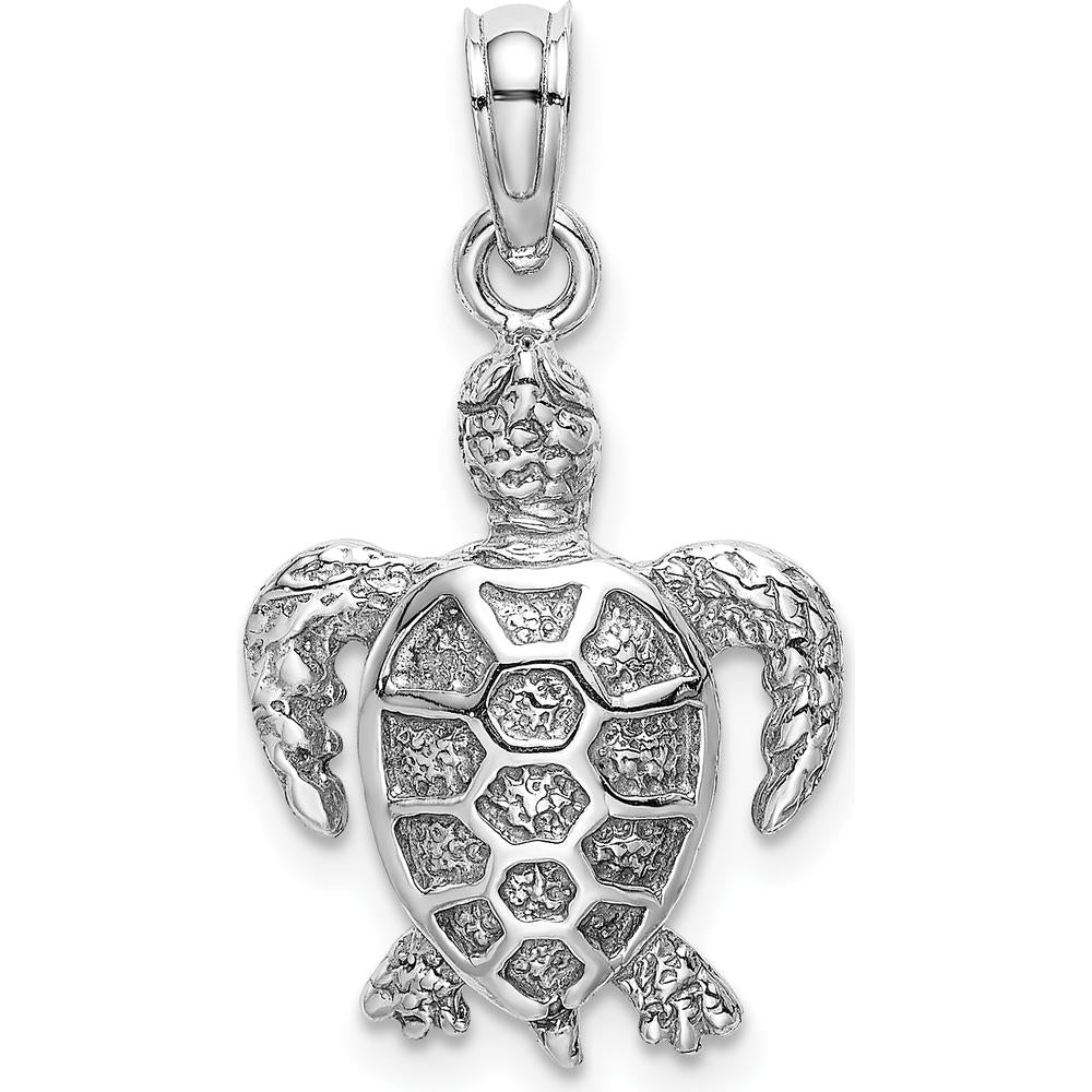 14K White Gold Sea Turtle Charm Pendant with Textured Design by Oro Pregiato