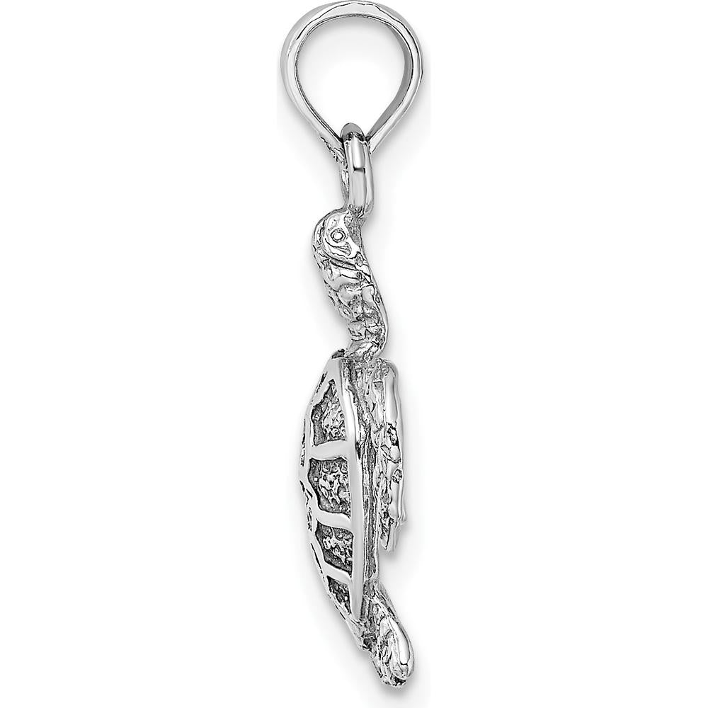 14K White Gold Sea Turtle Charm Pendant with Textured Design by Oro Pregiato