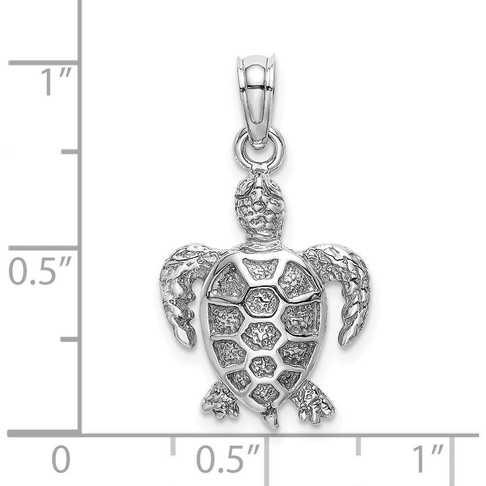 14K White Gold Sea Turtle Charm Pendant with Textured Design by Oro Pregiato
