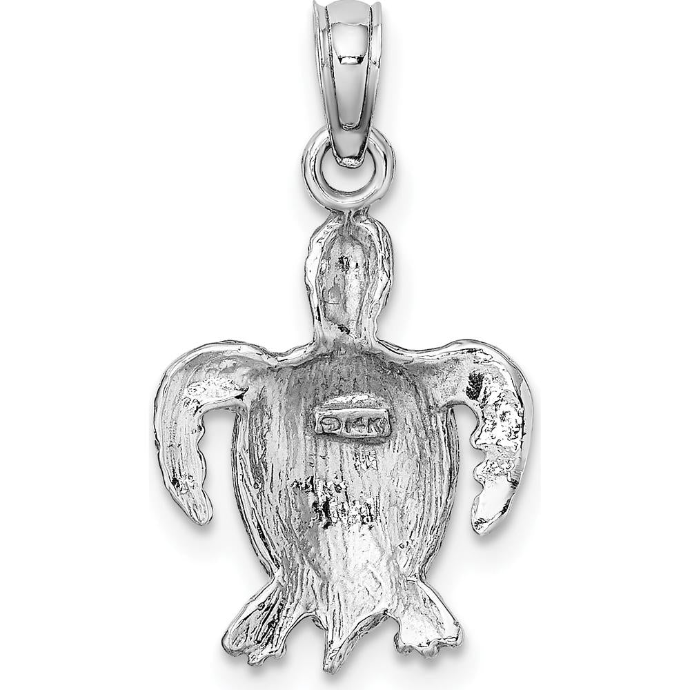 14K White Gold Sea Turtle Charm Pendant with Textured Design by Oro Pregiato