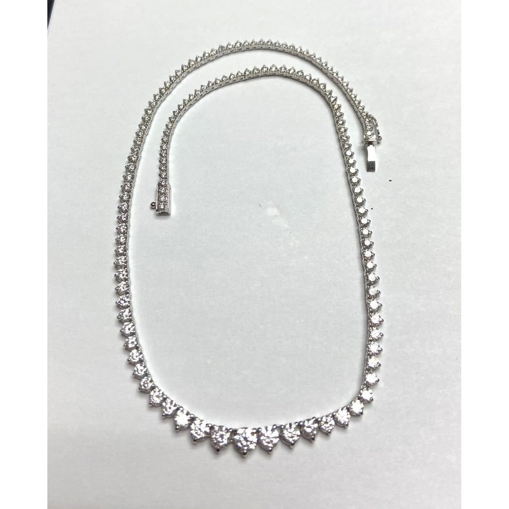 14K White Gold Semi-Eternity Tennis Necklace with 3-Prong Set Round Diamonds - 11.53 Carat Total Diamond Weight by Auriventus