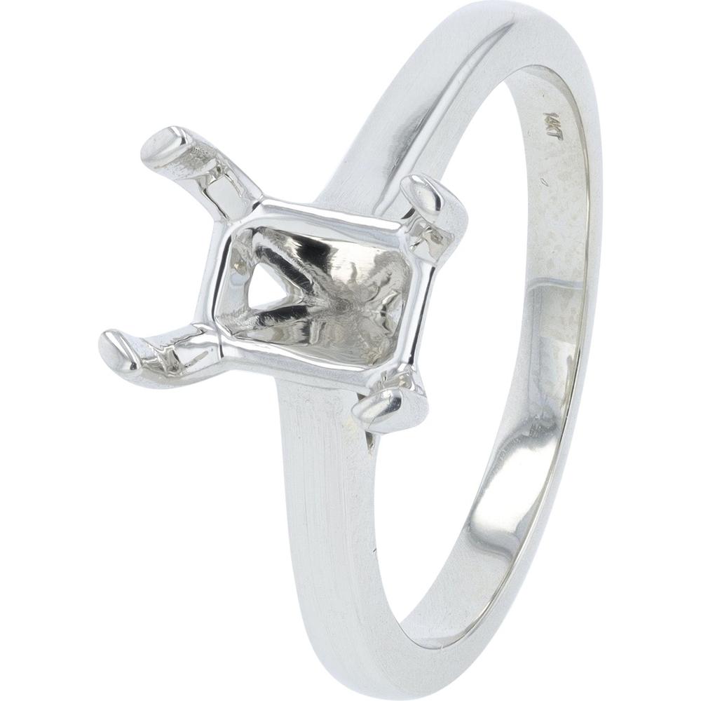 14K White Gold Semi-Mount Engagement Ring for 7.5x5.5mm Emerald - 1.50 Carats Total Carats Weight