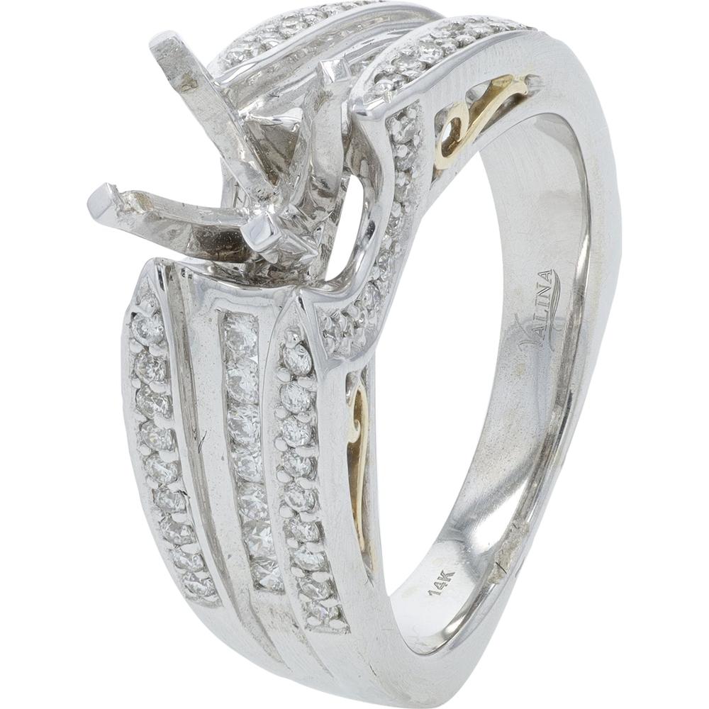 14K White Gold Semi - Mount Engagement Ring with 0.38 Carat Total Pavé Diamonds - Ready for Center Diamond