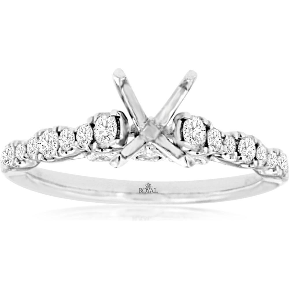 14K White Gold Semi-Mount Engagement Ring with 0.50 Carat Total Weight Round Brilliant Side Diamonds - Royal Jewelry