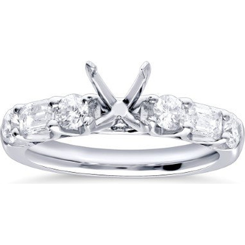 14K White Gold Semi-Mount Engagement Ring with Four Prong Setting and 1.34 Carat Total Weight Round Diamond Accents by Auriventus