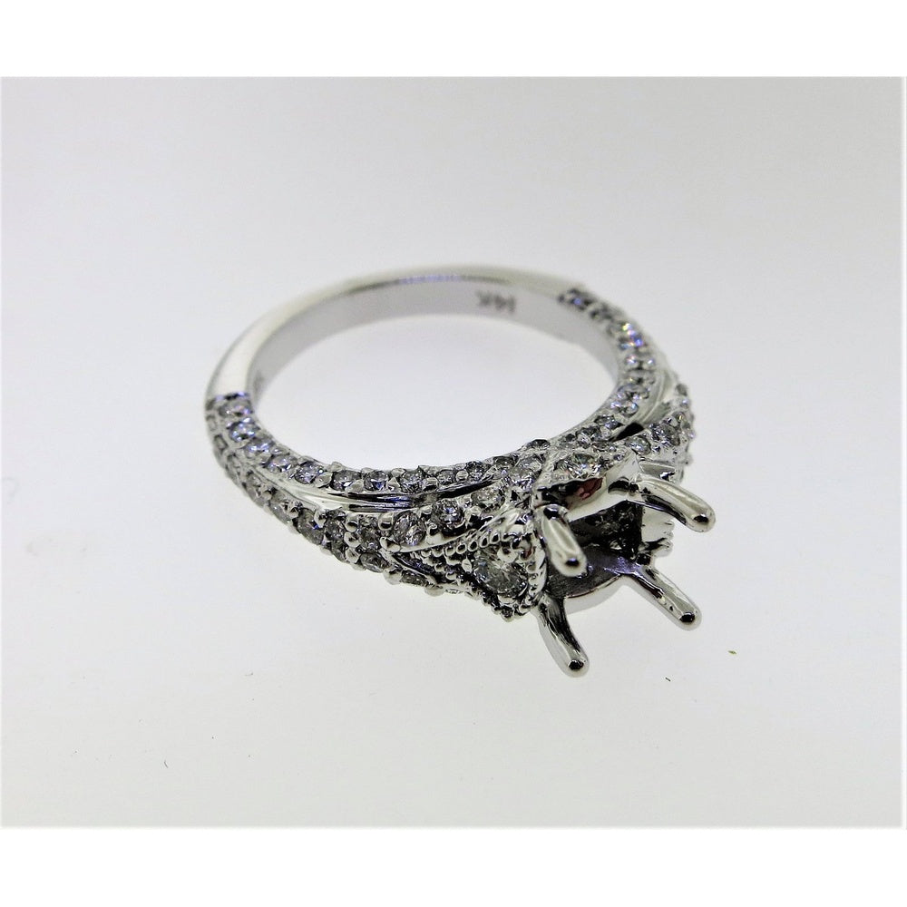 14K White Gold Semi-Mount Engagement Ring with Milgrain Edge and 1.14 Carat Total Diamond Weight by Auriventus