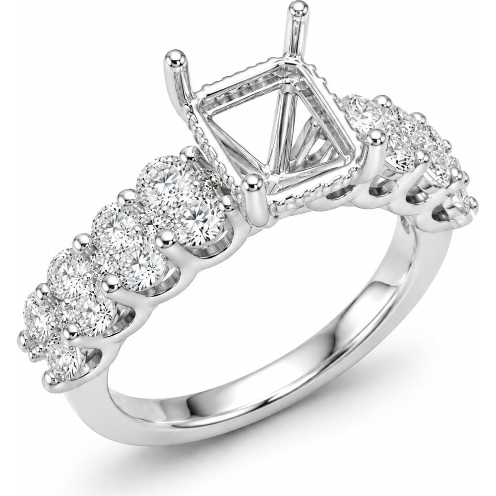 14K White Gold Semi-Mount Engagement Ring with Shared-Prong Set Round Diamonds - 1.34 Carat Total Diamond Weight by Auriventus