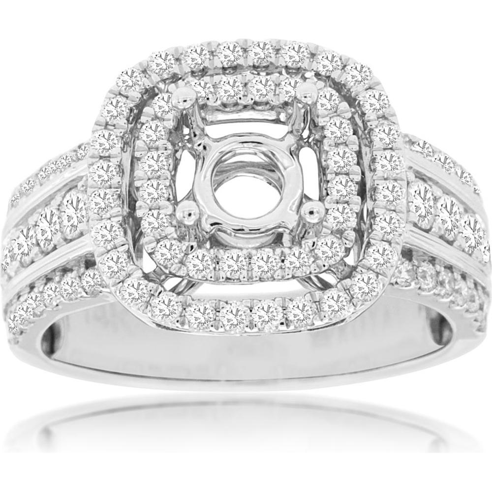 14K White Gold Semi-Mount Halo Ring with Diamond Pave - 1.05 Carats Total Diamond Weight