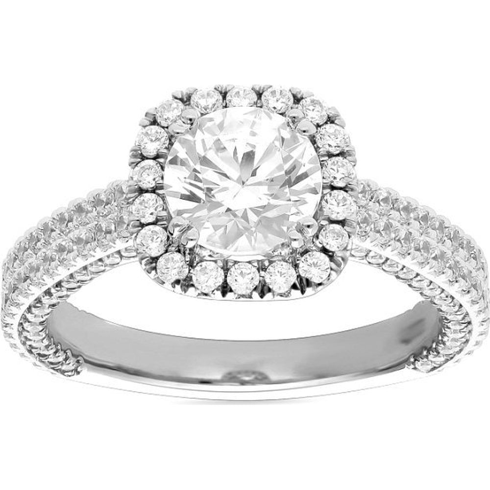 14K White Gold Semi-Mount Halo Ring with Pavé Set Round Diamonds - 1.09 Carat Total Diamond Weight by Auriventus