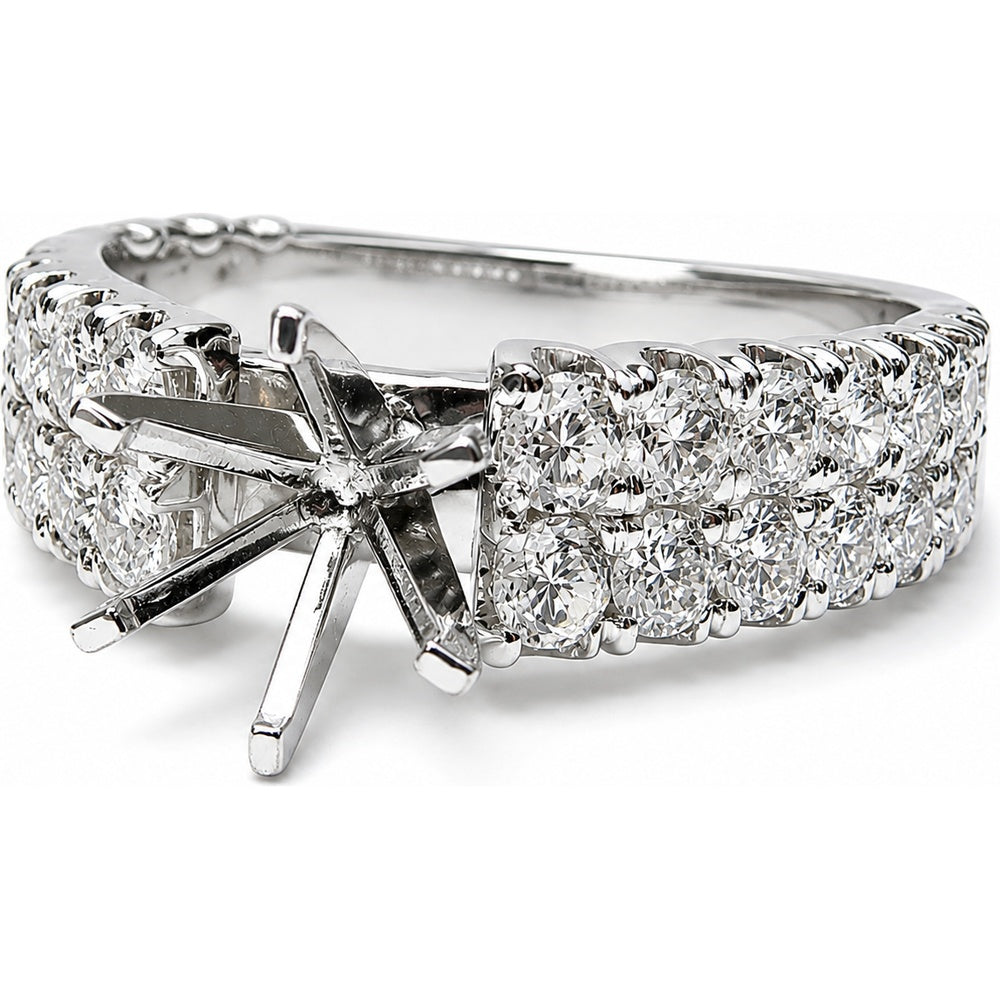 14K White Gold Semi-Mount Multi-Row Diamond Ring with Pavé Set Round Diamonds - 1.72 Carat Total Diamond Weight by Auriventus