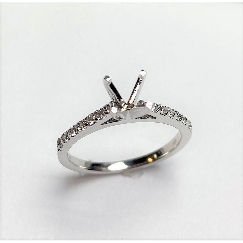 14K White Gold Semi Mount Ring with 4-Prong Setting and Pavé Diamonds - 0.19 Carat Total Diamond Weight by Auriventus