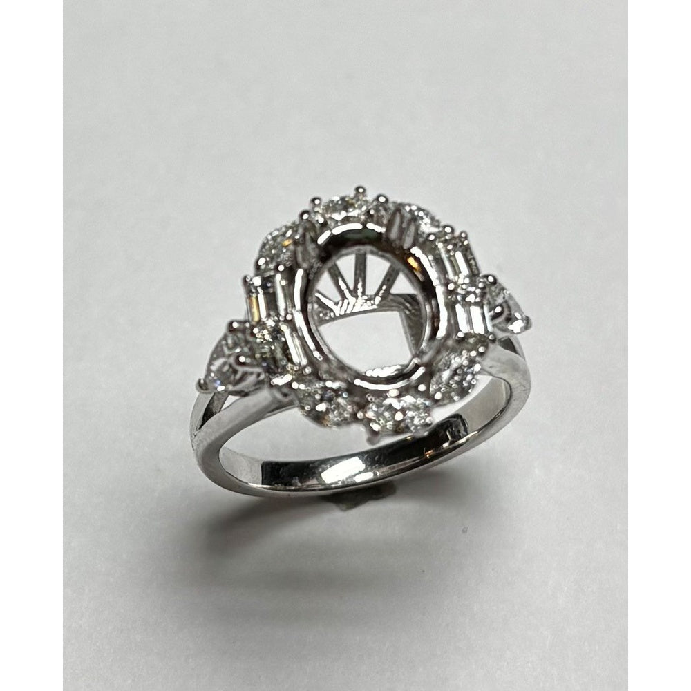 14K White Gold Semi-Mount Ring with Baguette and Round Diamond Halo - 1.46 Carat Total Diamond Weight by Auriventus