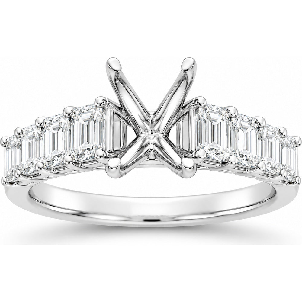 14K White Gold Semi-Mount Ring with Baguette and Round Diamonds - 1.46 Carat Total Diamond Weight by Auriventus