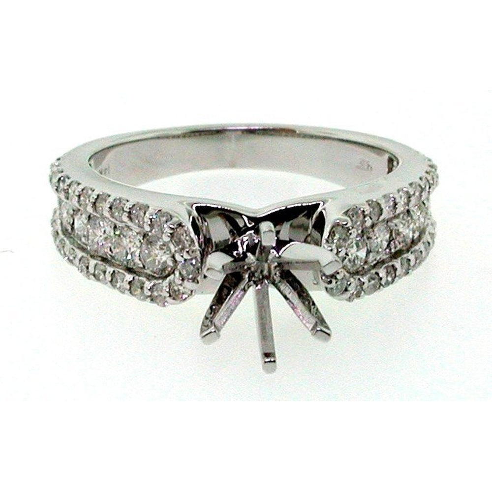 14K White Gold Semi-Mount Ring with Double Row Pavé Round Diamonds and Milgrain Detail - 0.97 Carat Total Diamond Weight by Auriventus
