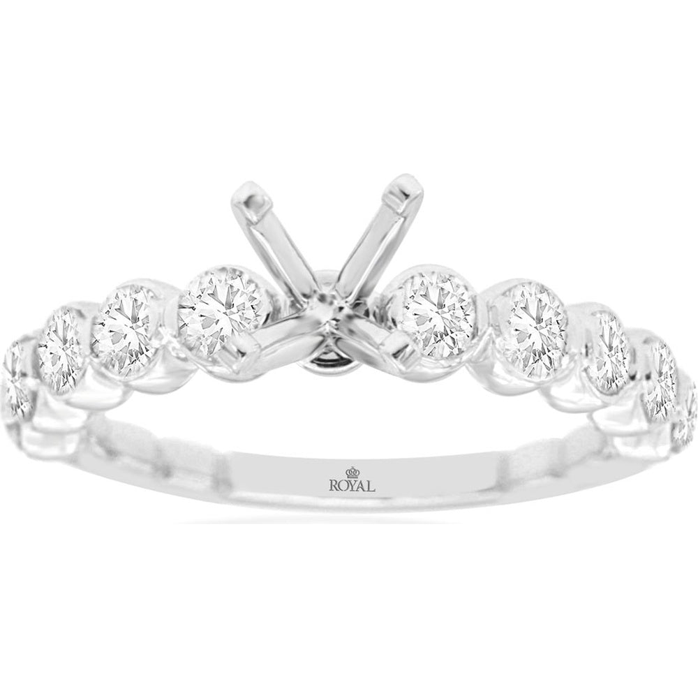 14K White Gold Semi-Mount Ring with Four-Prong Center Setting and Round Brilliant-Cut Diamond Accents - 1.00 Carat Total Diamond Weight - Royal Jewelry