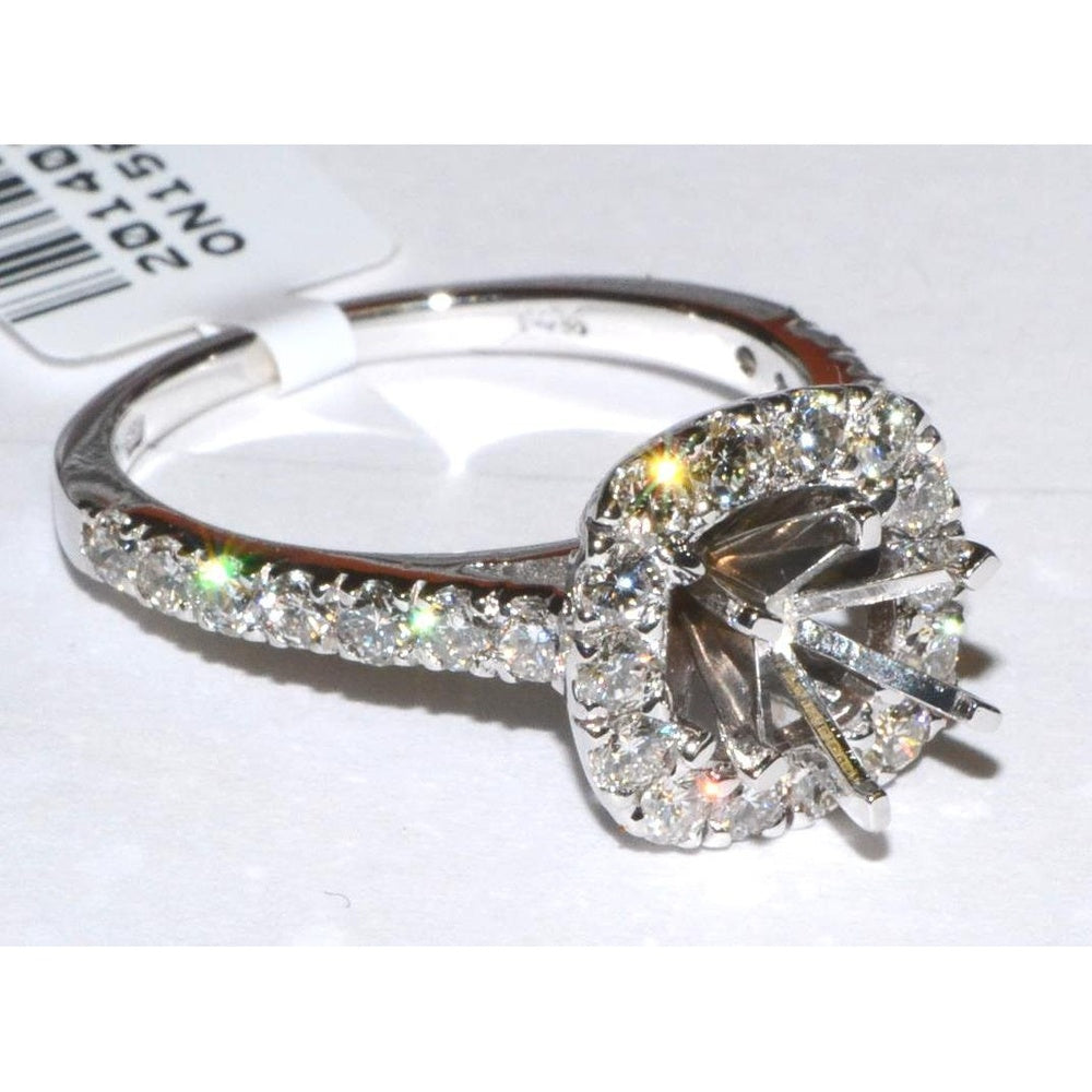 14K White Gold Semi-Mount Ring with Halo Set Round Diamonds - 1.05 Carat Total Diamond Weight by Auriventus