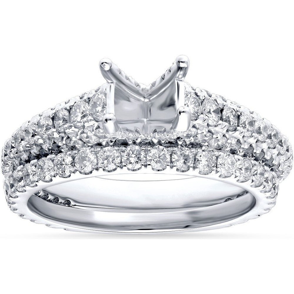 14K White Gold Semi-Mount Ring with Milgrain Detail and Round Diamonds - 2.29 Carat Total Diamond Weight by Auriventus