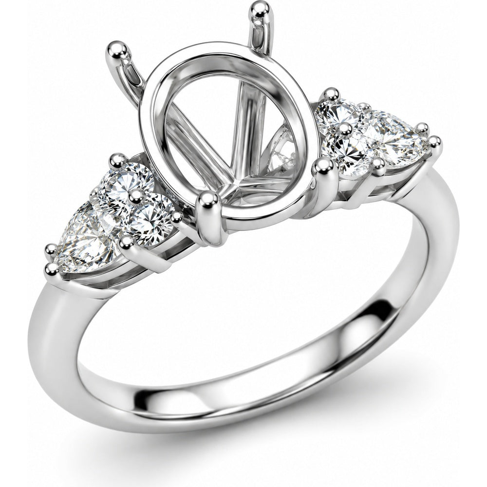 14K White Gold Semi-Mount Ring with Oval Setting and Pear and Round Lab-Grown Diamond Accents - 1.33 Carat Total Accent Diamond Weight by Auriventus