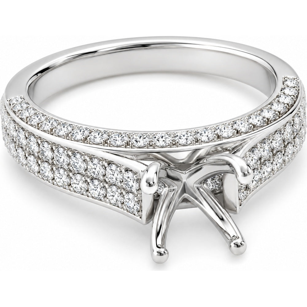 14K White Gold Semi-Mount Ring with Pavé Set Round Diamonds - 0.91 Carat Total Diamond Weight by Auriventus