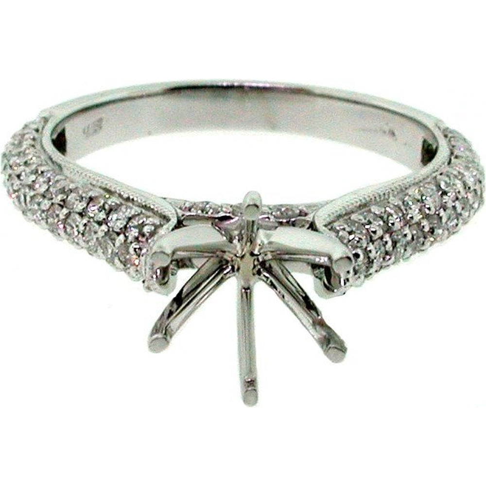 14K White Gold Semi-Mount Ring with Pave Set Round Diamonds - 0.96 Carat Total Diamond Weight (Center Stone Not Included) by Auriventus