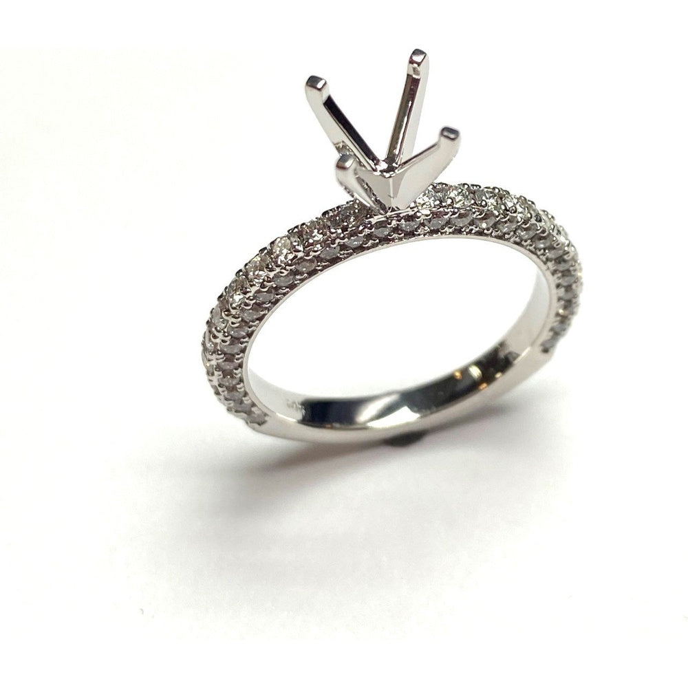 14K White Gold Semi-Mount Ring with Pavé Set Round Diamonds - 0.98 Carat Total Diamond Weight by Auriventus