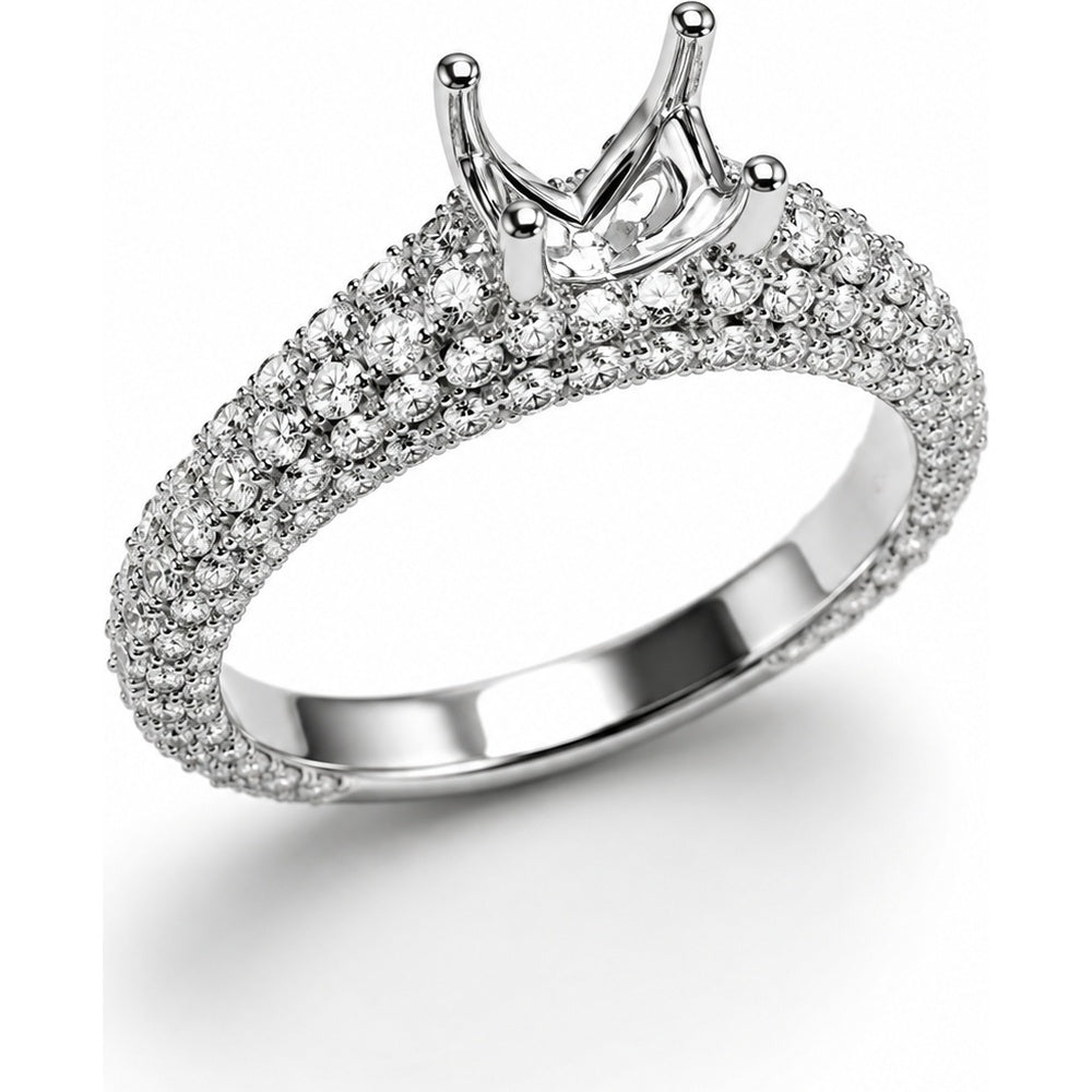 14K White Gold Semi-Mount Ring with Pavé Set Round Diamonds - 1.63 Carat Total Diamond Weight by Auriventus