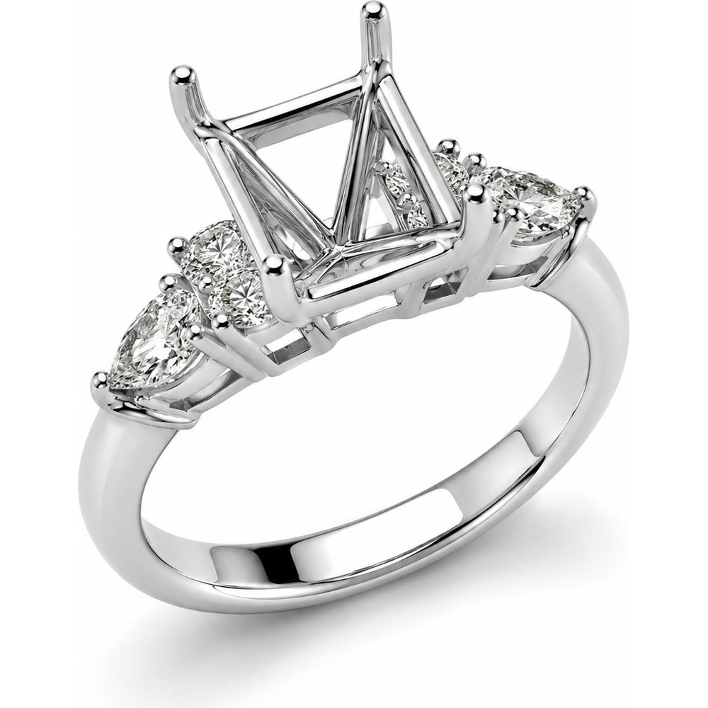 14K White Gold Semi-Mount Ring with Princess Cut Setting and Lab Grown Diamond Accents - 1.27 Carat Total Diamond Weight by Auriventus
