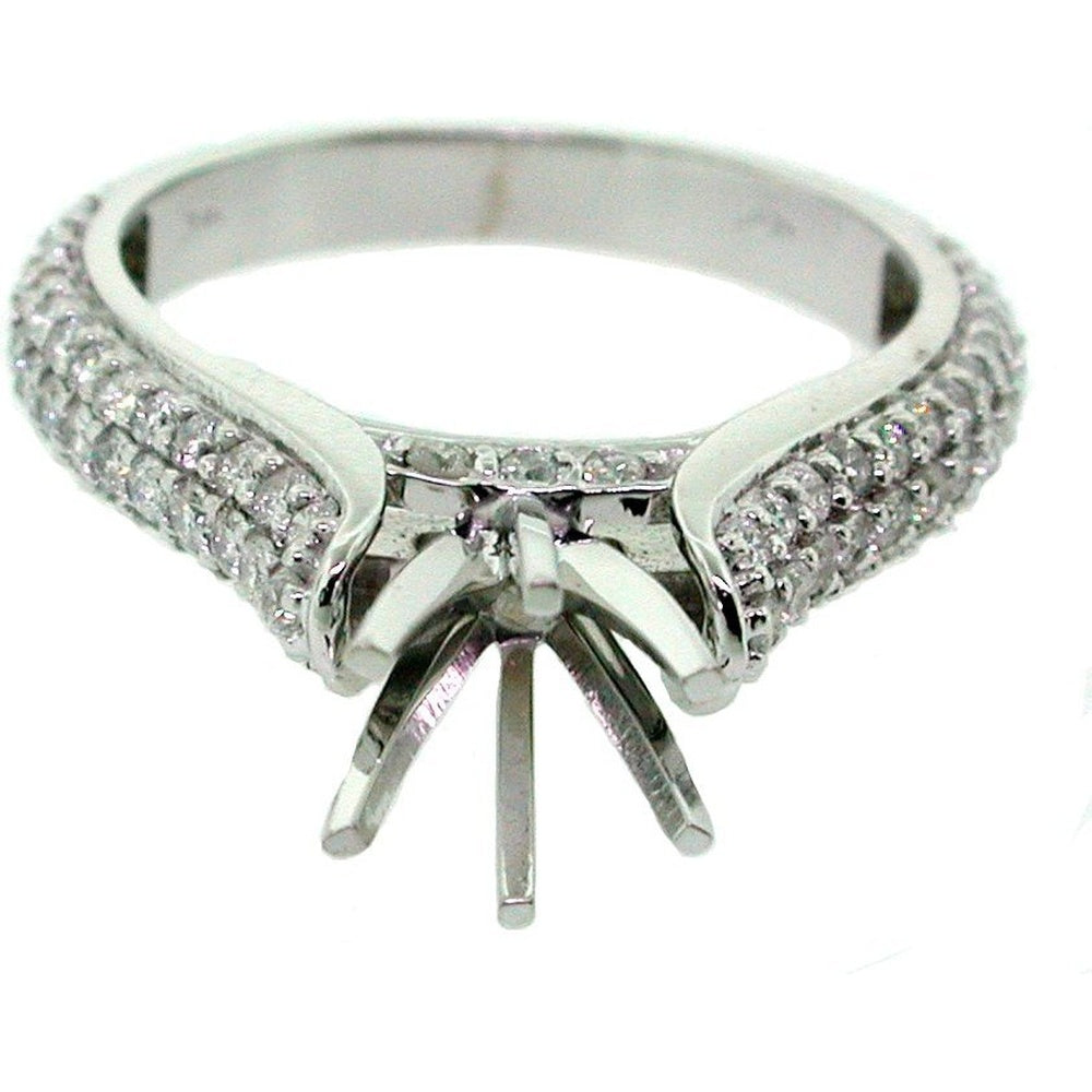 14K White Gold Semi-Mount Ring with Prong-Set Round Diamond Accents - 0.86 Carat Total Diamond Weight (Center Stone Not Included) by Auriventus