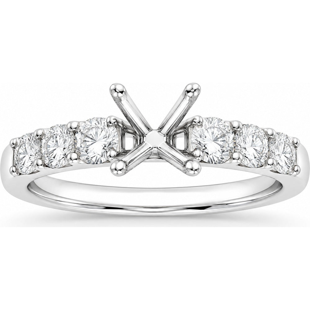 14K White Gold Semi-Mount Ring with Prong-Set Round Diamonds - 0.95 Carat Total Diamond Weight by Auriventus