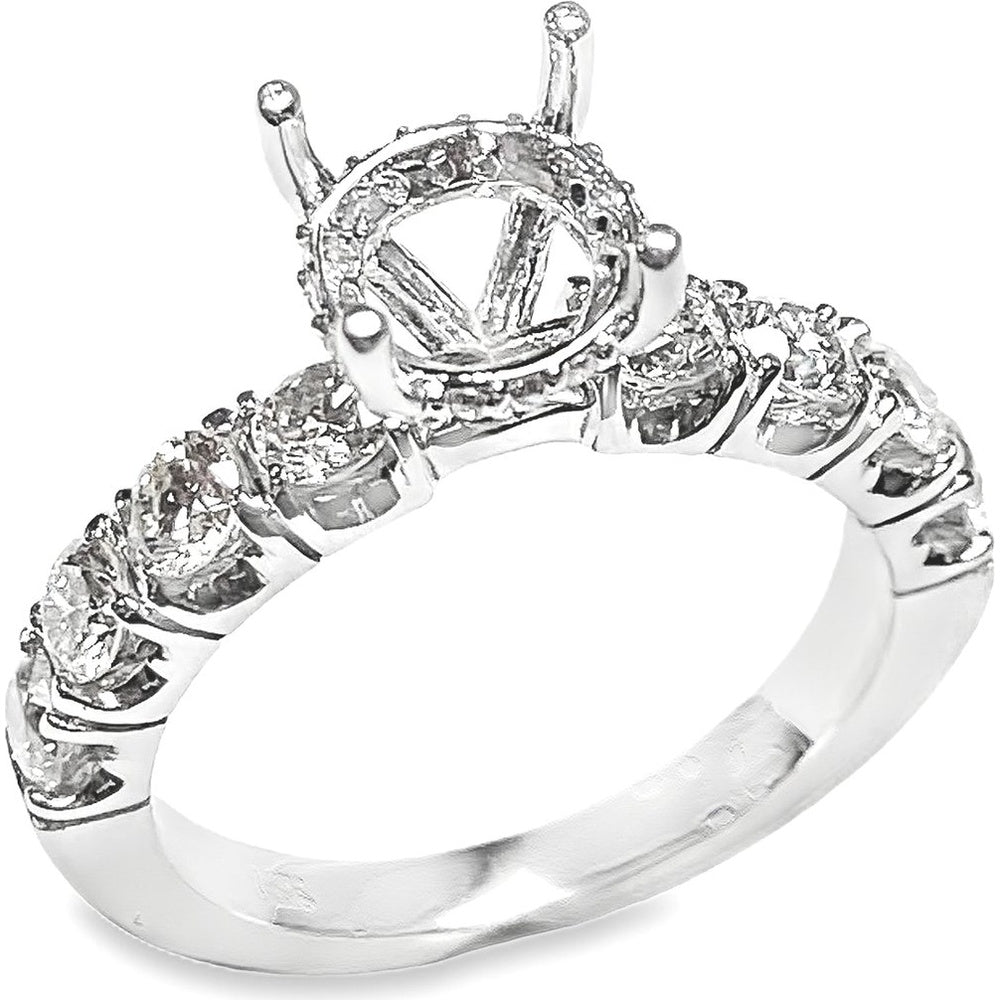 14K White Gold Semi Mount Ring with Prong Set Round Diamonds - 1.11 Carat Total Diamond Weight by Auriventus