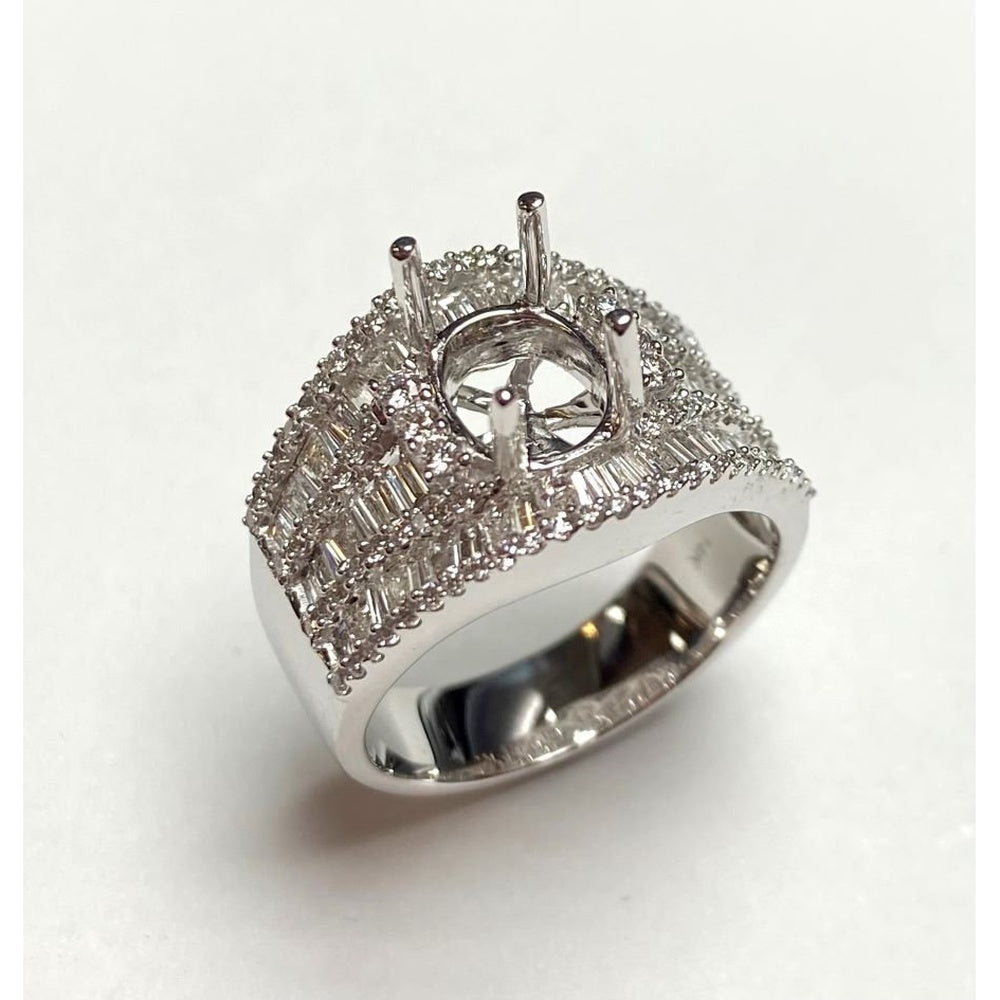 14K White Gold Semi-Mount Ring with Round and Baguette Diamonds - 1.46 Carat Total Diamond Weight by Auriventus