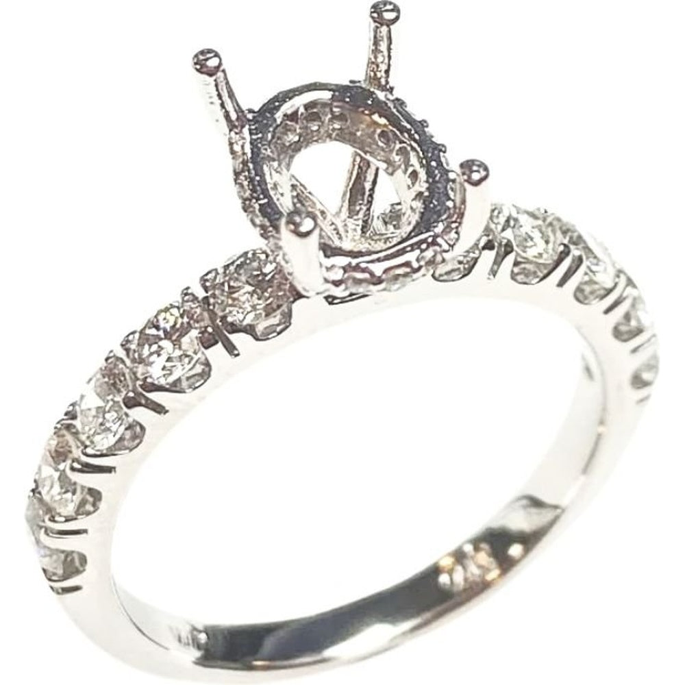 14K White Gold Semi-Mount Ring with Round Diamond Accented Band - 1.02 Carat Total Diamond Weight (Center Stone Not Included) by Auriventus