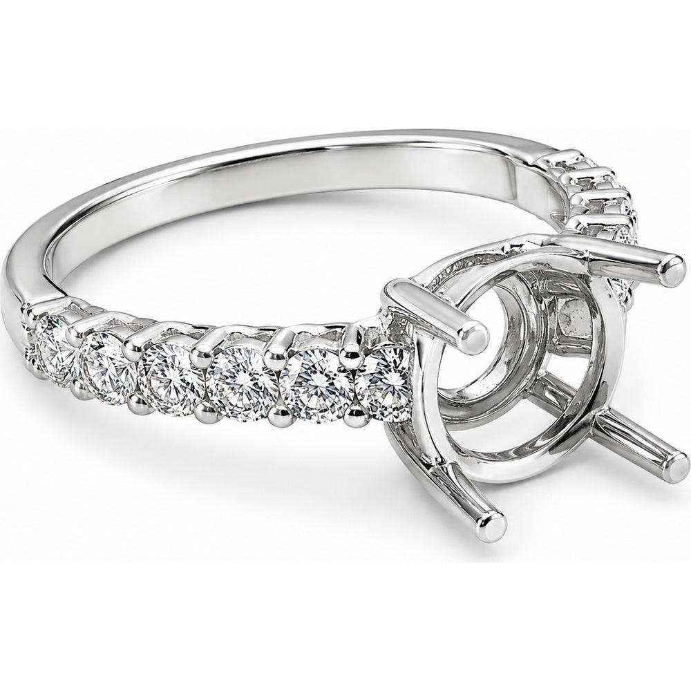 14K White Gold Semi-Mount Ring with Round Diamond Accents - 0.52 Carat Total Diamond Weight by Auriventus