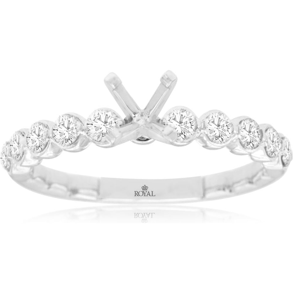 14K White Gold Semi-Mount Ring with Shared-Prong Round Diamond Accents - 0.50 Carat Total Side Diamond Weight - Royal Jewelry