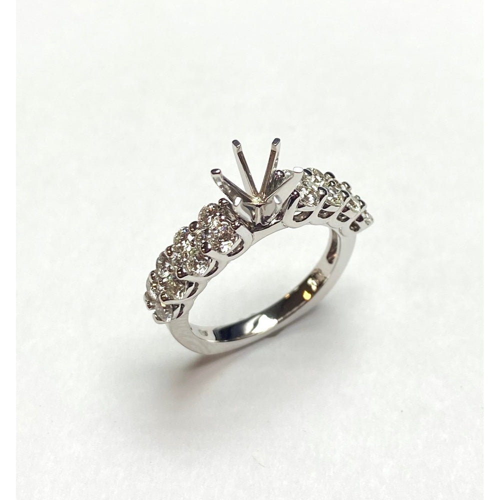 14K White Gold Semi-Mount Ring with Shared-Prong Set Round Diamond Accents - 1.22 Carat Total Diamond Weight by Auriventus